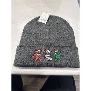 Mad Engine Grateful Dead Holiday Beanie Hat Cap Dancing Bears Charcoal Gray